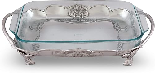 Miniatura 3 de Arthur Court Soporte para platos de cazuela de vidrio Pyrex de metal, diseño de flor de lis, fundido en arena en aluminio con calidad artesanal