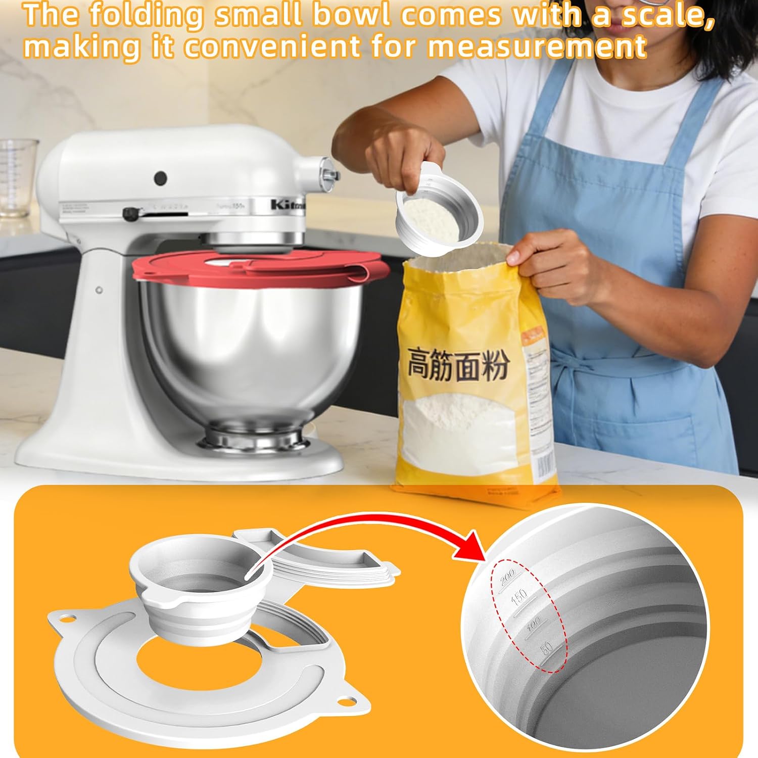 Triple Silicone Baking Set Designed with Extended Funnel Splash Cover and Accurate Measuring Bowl Accuracy Measuring Cup for Flour