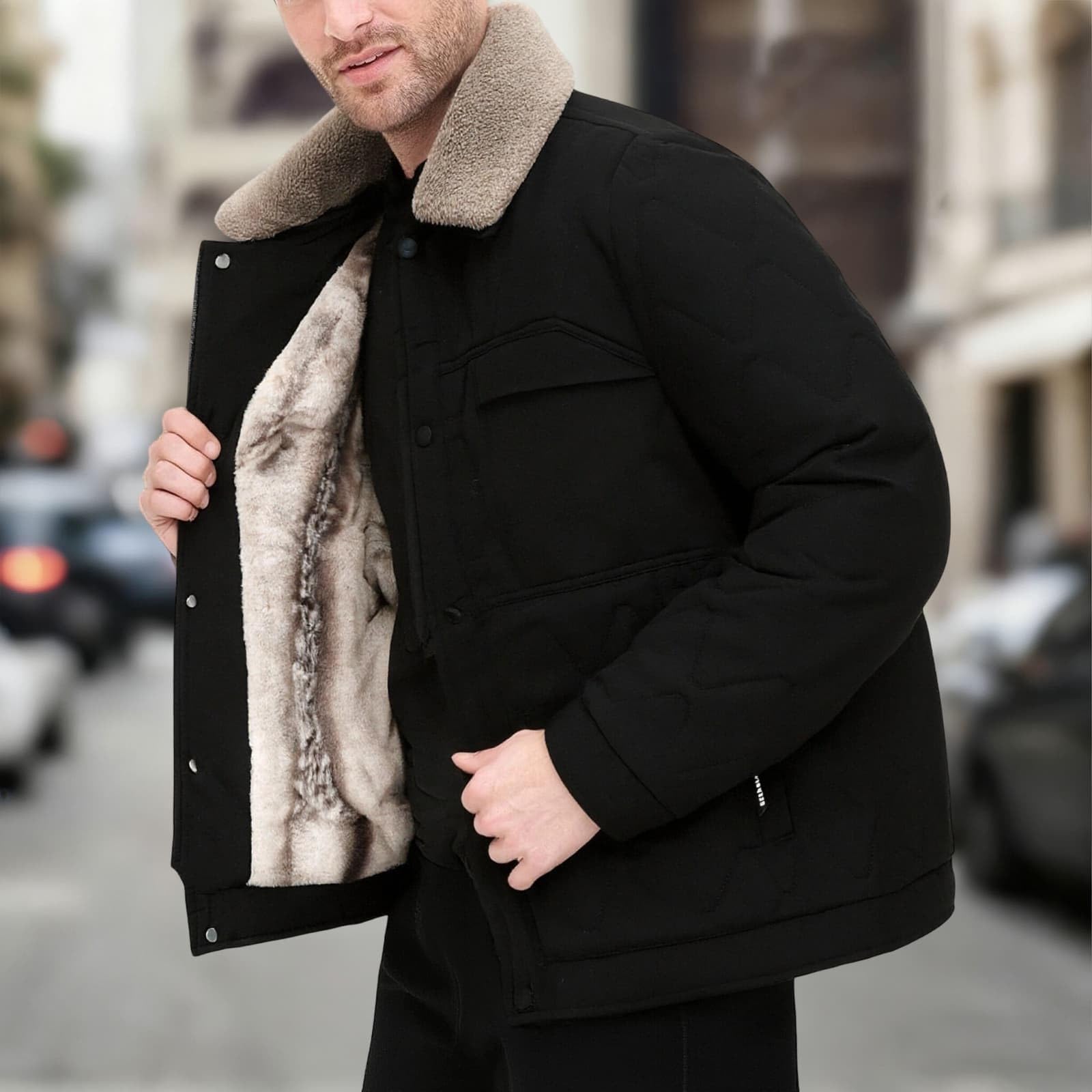 Generisch Revres - Giacca invernale da uomo, in pile termico, per le mezze stagioni, foderata, in pile, per il tempo libero, per attività all'aria aperta, calda, con tasche