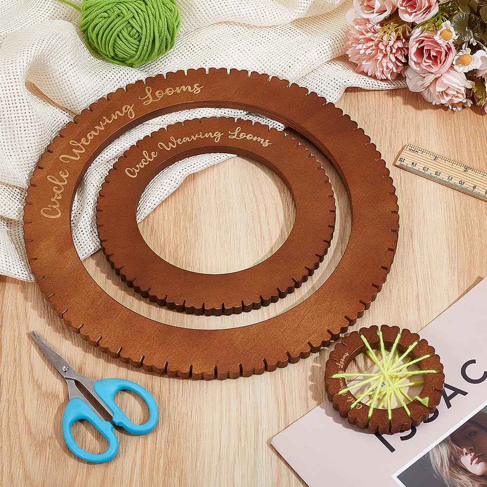 BENECREAT 3 telaio per Tessitura Circolare, Telaio per Maglieria In Legno Da 8.25/18/28cm, Set per Maglieria Multicorda, Mini Strumento per La Tessitura per Principianti