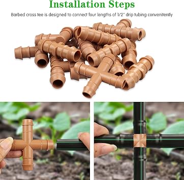 Gardrip Drip Irrigation Barbed Cross Tee:10 Pack Drip Irrigation Cross Parts Fits for 1/2 Inch Drip Irrigation Tubing 17mm 0.600