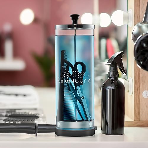 Miniatura 7 de Saloniture Tarro desinfectante de vidrio, recipiente alto para desinfectar, desinfectar y esterilizar peluquería, salón, herramientas y suministros