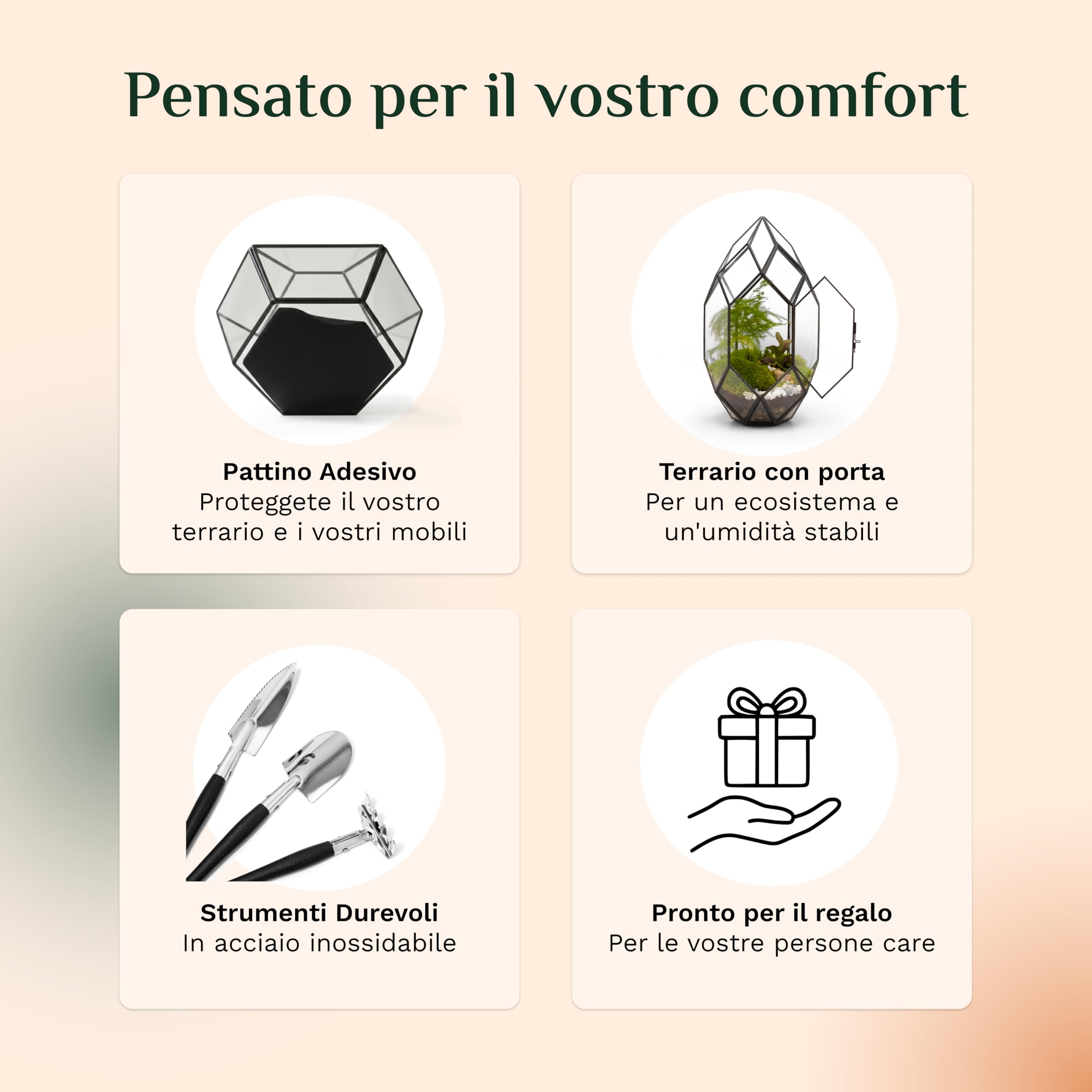 PLUXEA - Kit Terrario Completo Fai da Te in Vetro con Disegno Geometrico per Piante con Substrato e 10 Strumenti Inclusi - Ecosistema Autonomo, Scatola Creativa (Senza Piante)