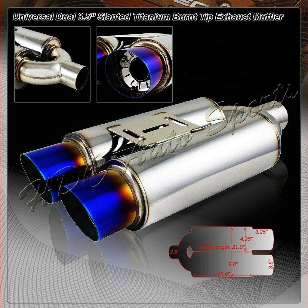 Weld-On Universal Muffler 3.5" Dual Burnt Slant Tip T-304 Stainless Muffler Exhaust + Silencer