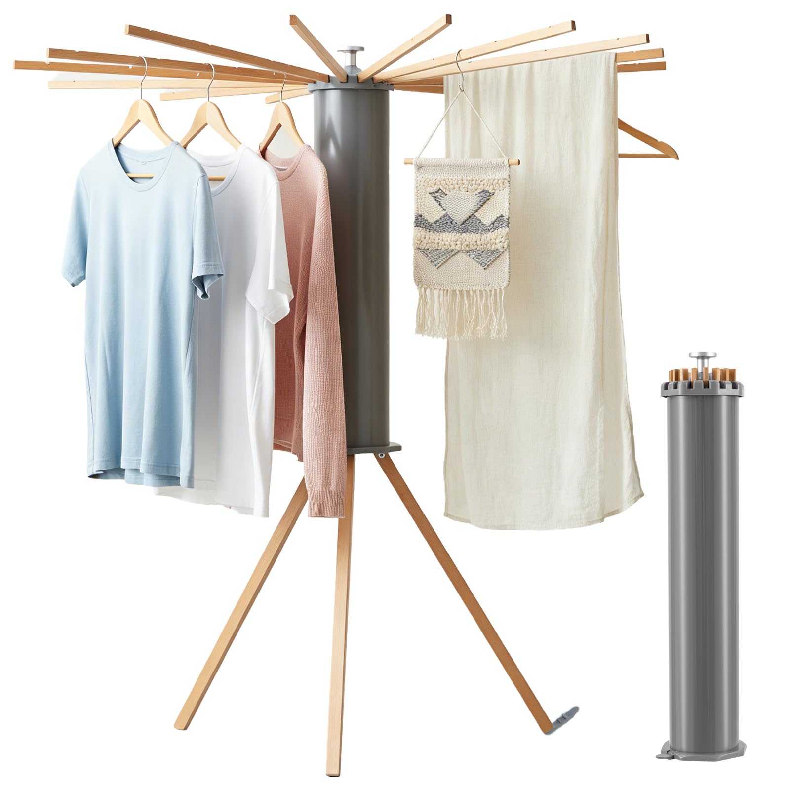 Evergoods Grey Wooden Clothes Airer – Foldable & Portable Laundry Drying Rack, Extendable And Space-Saving Clothes Horse, Sturdy Drying Stand For Balcony, Bathroom, Living Room & Utility Room