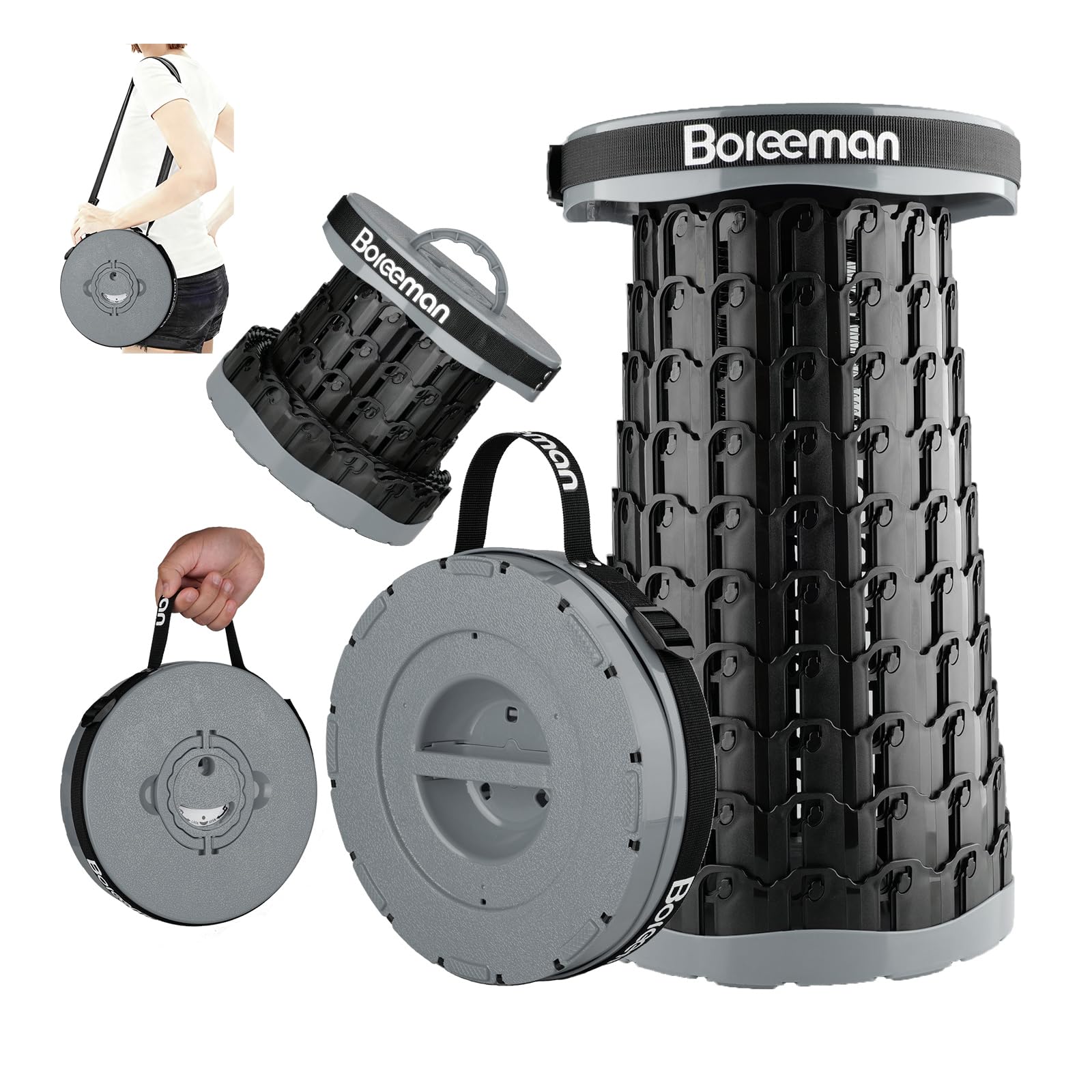 Boreeman 2026 Upgraded Collapsible Stool Lightweight Yet Sturdy with Load Capacity 800lbs Portable Folding Stool for Camping Fishing Hiking BBQ — image 1