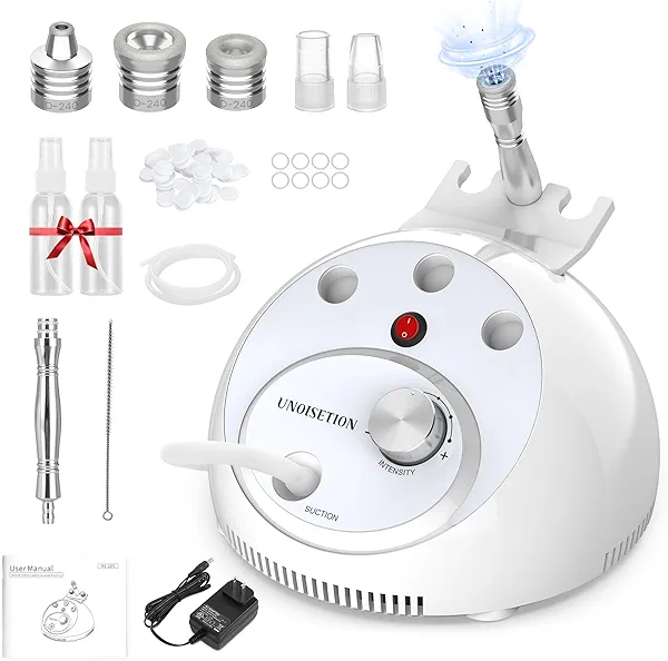 UNOISETION At Home Microdermabrasion Machine, 2 In 1 Pro-Grade Diamond Dermabrasion Facial for Exfoliation & Stubborn Blackheads, Microdermabrasion Tool for Radiant Skin, White