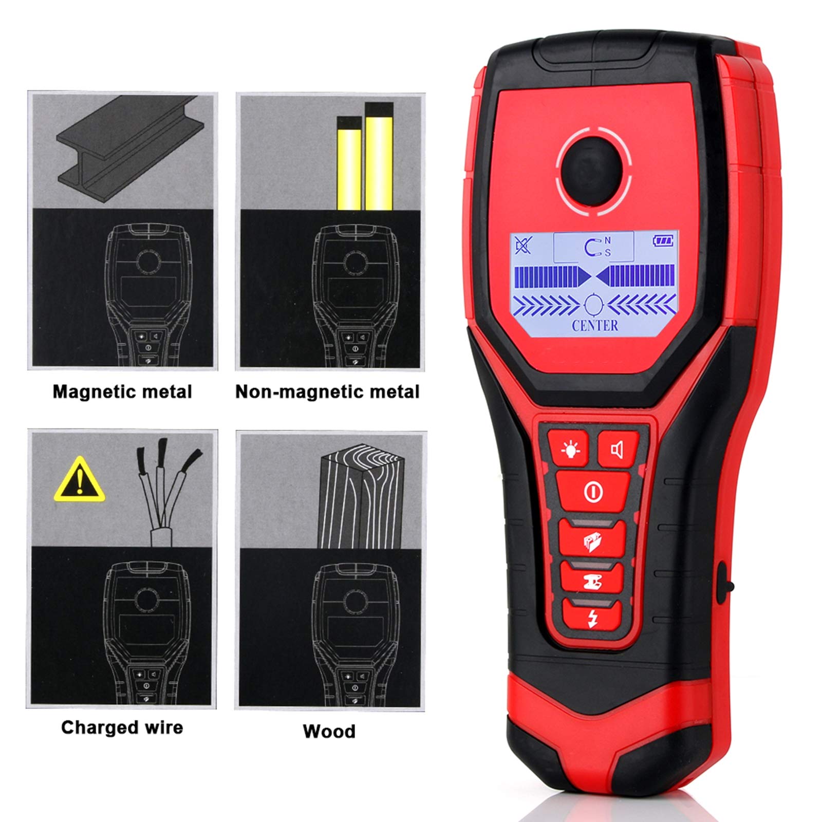 HMTE Detector de Pared Multifuncional, Find Metal Sensor Probador de Pared de Mano Profesional para Cable eléctrico de tubería de plástico