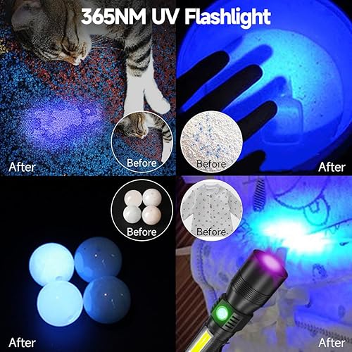 Miniatura 2 de AdamStar Linterna de luz negra, linterna de luz UV 3 en 1 con clip, magent, luz COB, pequeña linterna LED recargable, 1000 lúmenes, 7 modos,