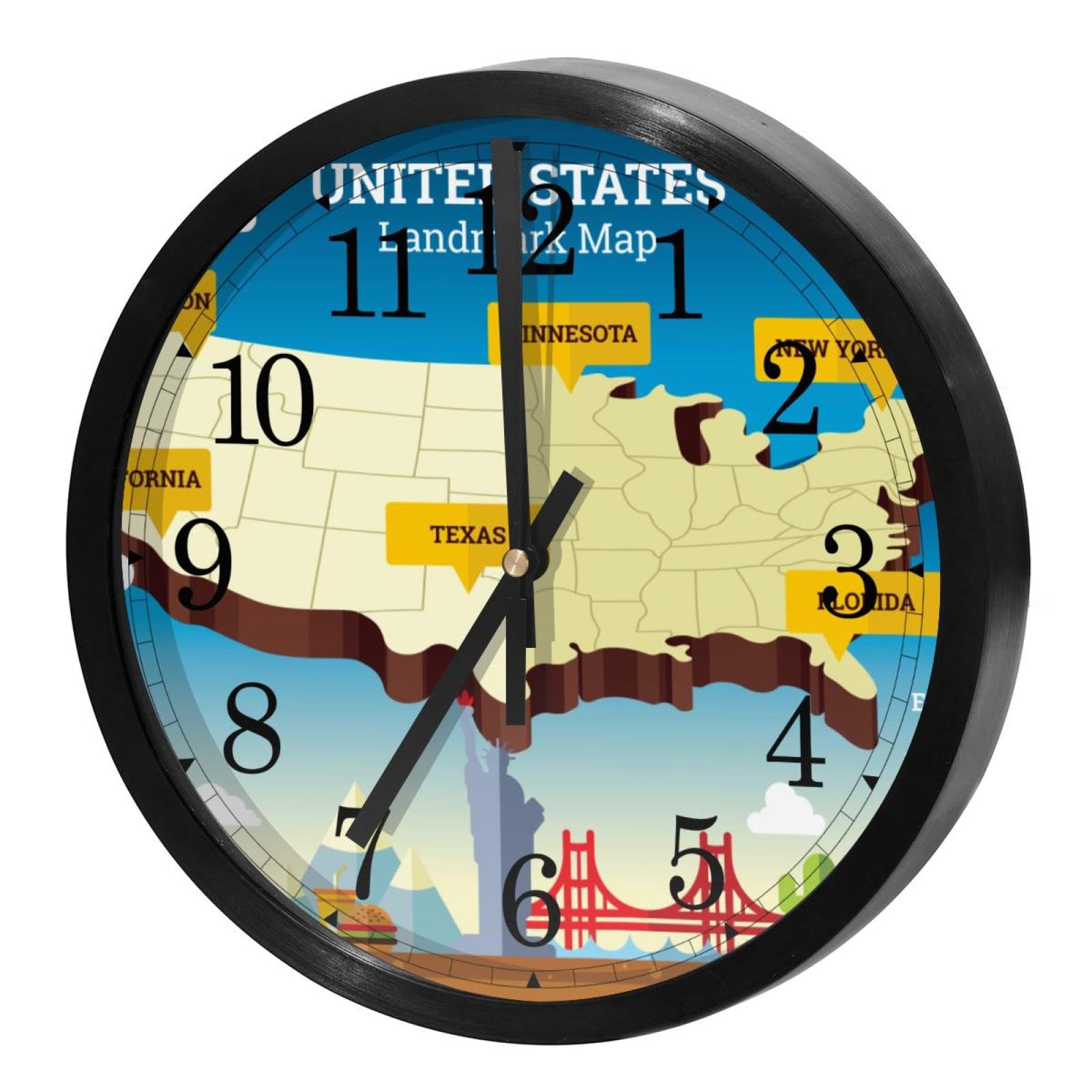 Horloge murale à quartz sans tic-tac motif évasion américaine