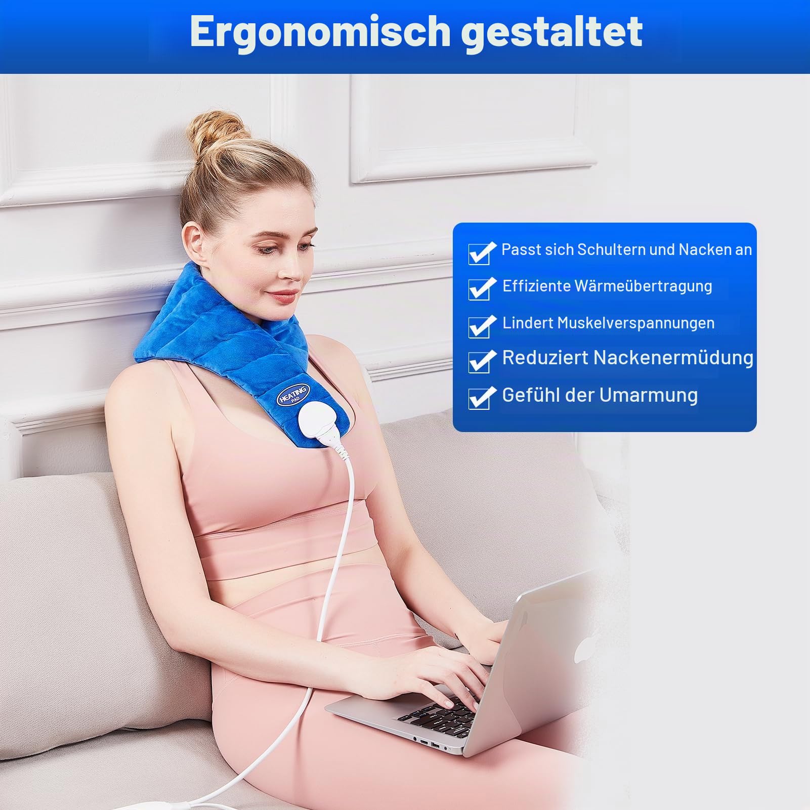 JOBYNA Elektrisch Heizkissen für Nacken, Nackenwärmer 5s Schnelle Erwärmung,30-70℃ & 10-90 Min Abschaltautomatik, Elektrisches Wärmekissen Flanell Geschenke für Mütter, Frauen, Mama, Papa（72 * 16cm）