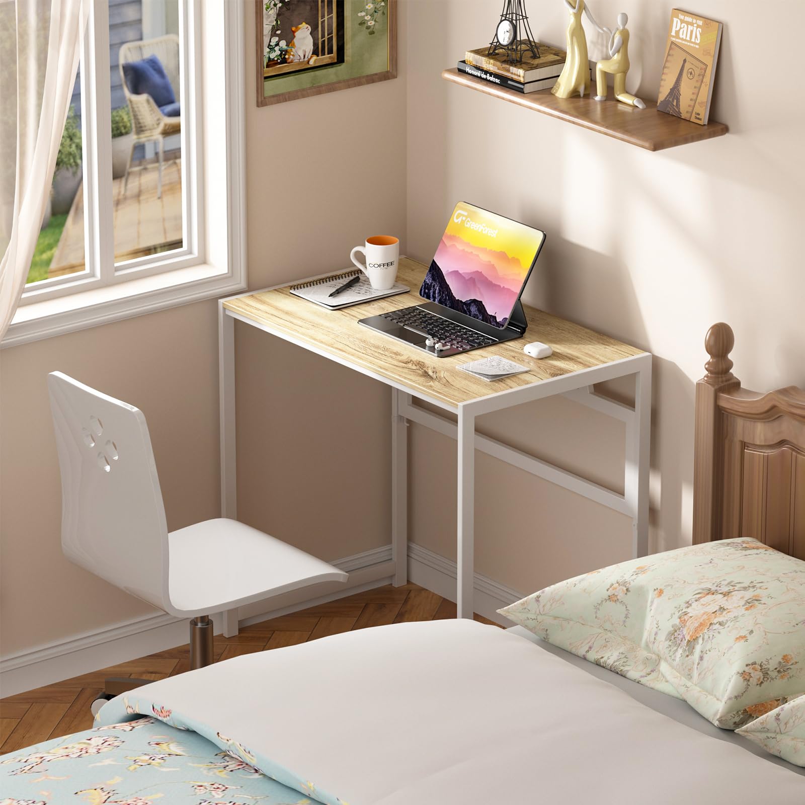 GreenForest Escritorio Plegable sin Montaje, 80x48 Mesa Portátil y Estable | Folding Desk Multifuncional para Ahorrar Espacio, para Oficina en Casa, Gaming y Picnic, Beige