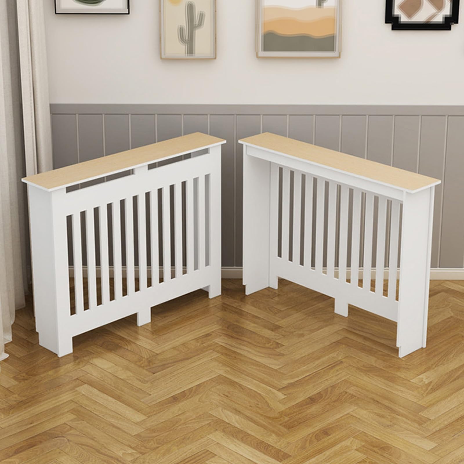 Osłona Grzejnika Szafka Materiał Kompozytowy Drewniano-plastikowy Panel Osłony Grzejnika z Haczykami ze Stali Nierdzewnej Połączenia na Czopy i Wpusty Szafki Grzewczej do Salonu(70x25x80cm)