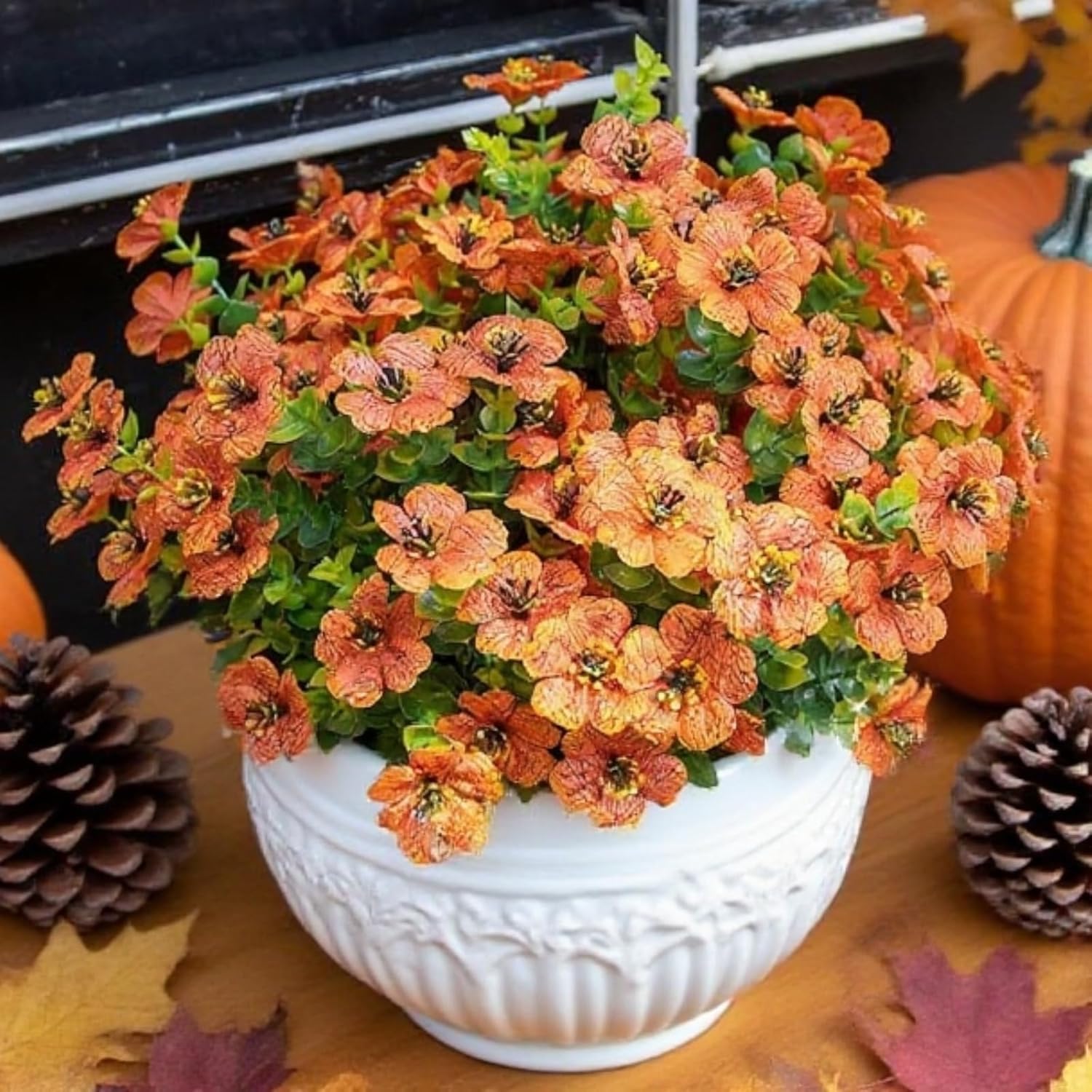 Fall Artificial Flowers for Outdoors, 10 Bundles UV Resistant Artificial Outdoor Flowers, Not-Fading Silk Faux Fall Flowers for Outdoor Planters for Home Garden Porch Decor, Orange - Image 7