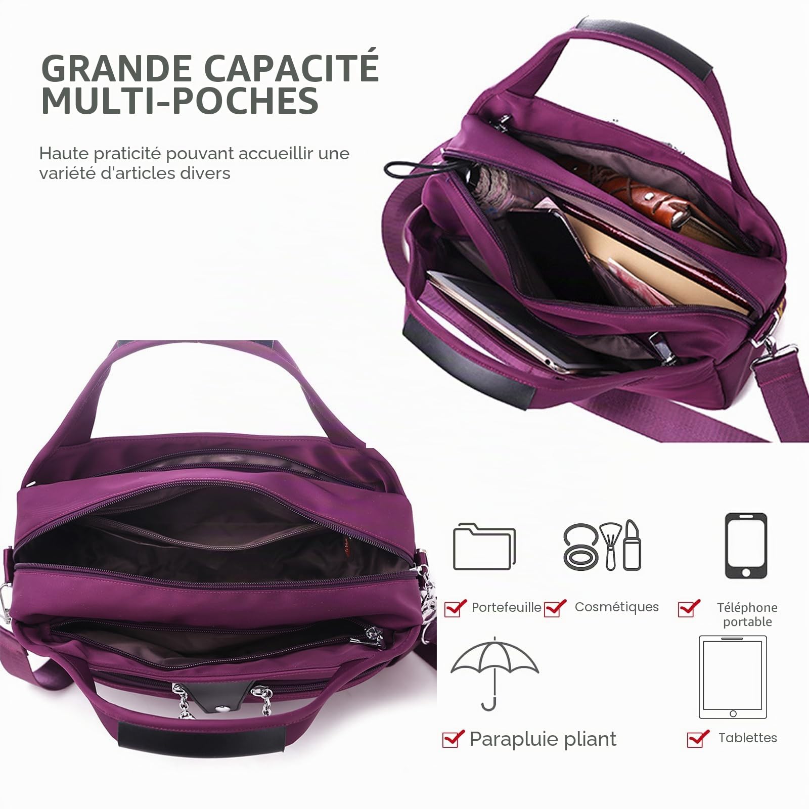 NICOLE & DORIS Sacs à Main Portés Epaule Femme Sac à Bandoulière Léger Sac D'épaule Multi-Poches Sac Messenger Nylon Sac de Voyage Grande Capacité Camouflage Rosé