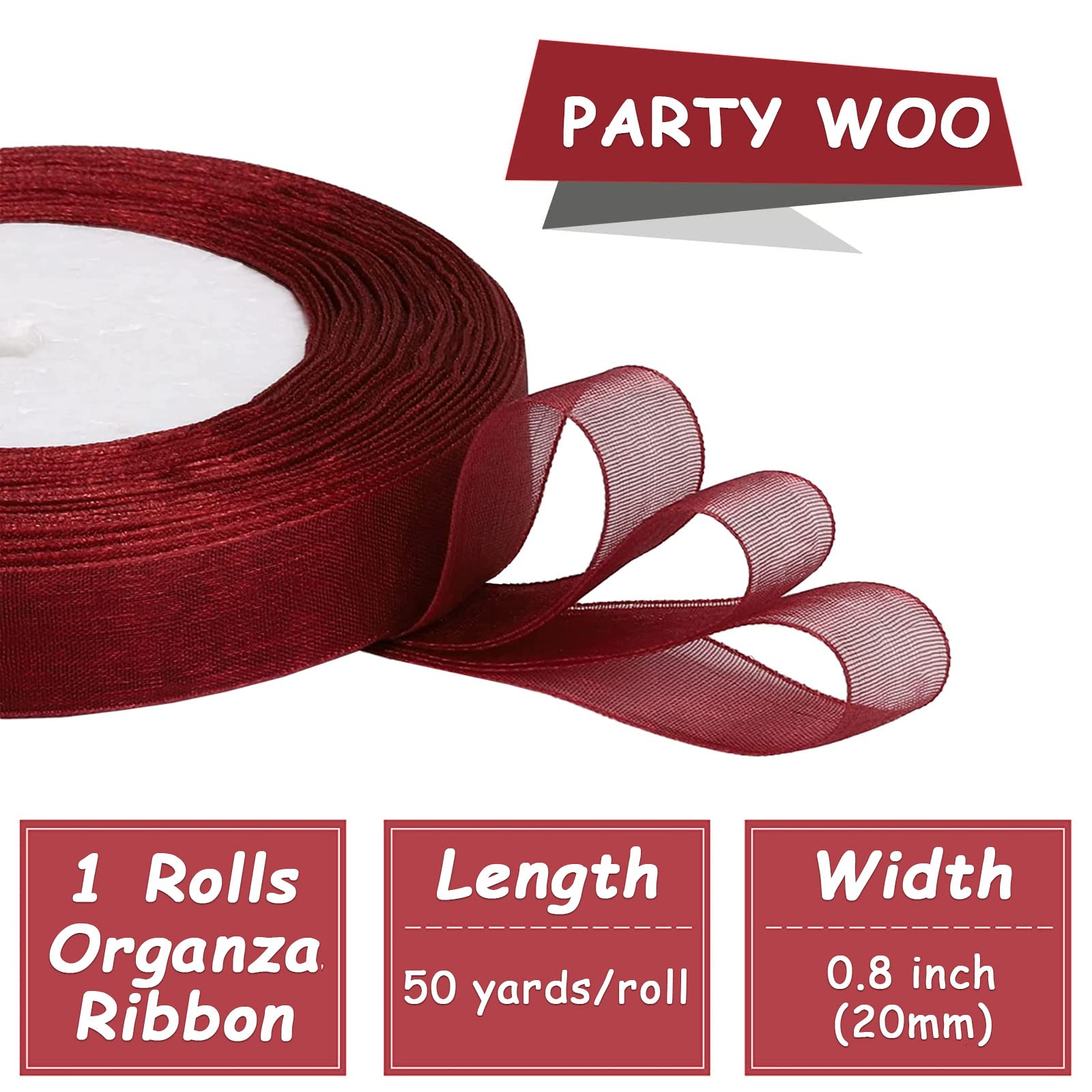 Nastro in organza rosso trasparente da 20 mm per confezioni regalo, nastro in chiffon trasparente da 45 m, nastro per feste di compleanno, Natale, matrimoni, ghirlande per feste