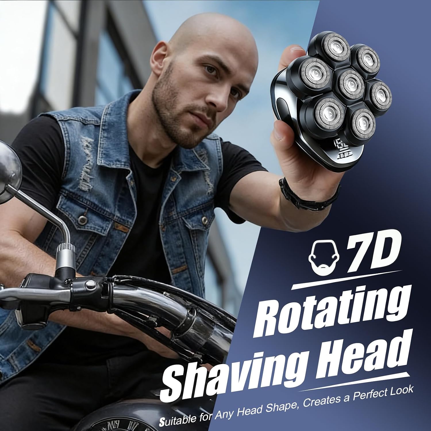 7 Head Floating Shaver Replacement Heads for Freebird Head Shaver for Bald Men, Universal Magnetic 7D Head Shavers for SHPAVVER/Wyklaus/Cyruzi Shaver Head,Black/2Pack