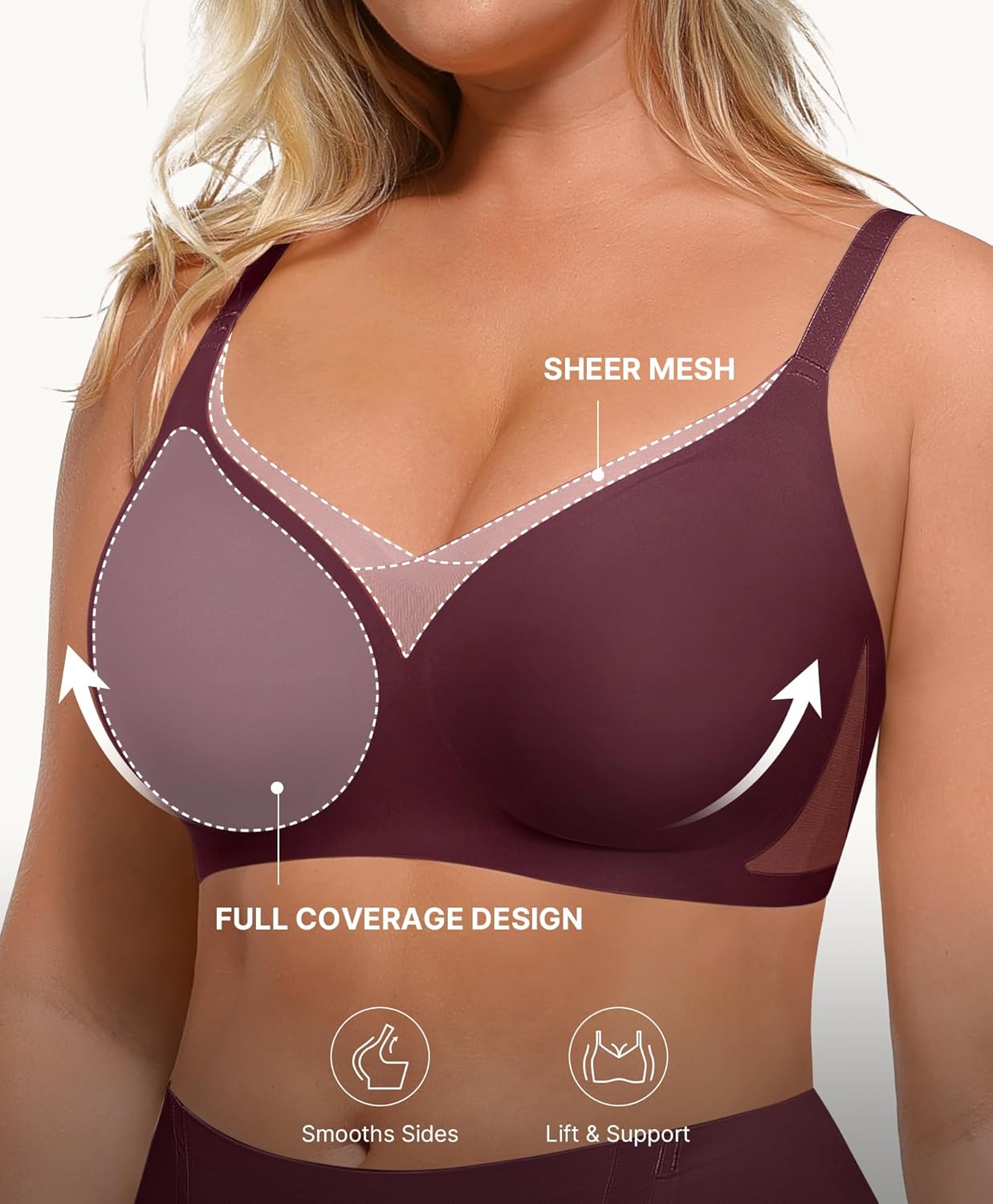 SHAPELLX Wireless Bras for Women V Mesh Bra No Underwire Seamless Comfortable Everyday Bralettes Push Up Bra - Image 2