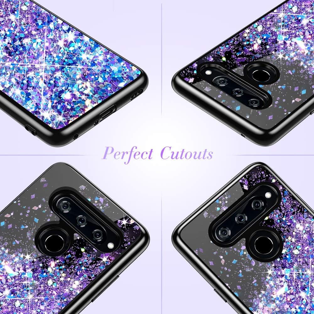 Caka Case for LG V40 ThinQ Glitter Case Bling Liquid Luxury Fashion Flowing Floating Sparkle for Girls Women Glitter TPU Black Case for LG V40 ThinQ 2018 (Blue Purple)