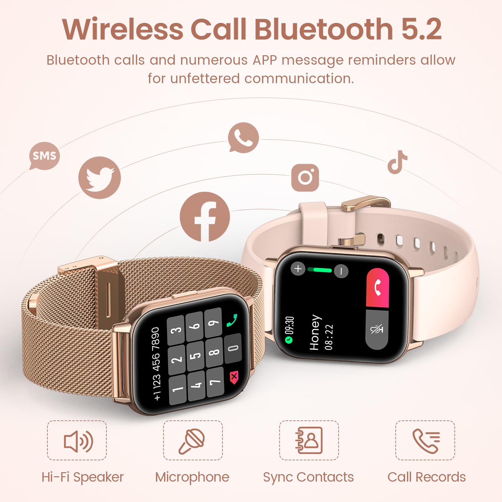 2026 Smartwatch Damen mit Telefonfunktion, 1.83" HD Armbanduhr Herzfrequenz Schlafmonitor Menstruationszyklus SpO2, IP68 Smart Watch 113+ Sportmodi Schrittzähler für iOS Android Roségold, Geschenk