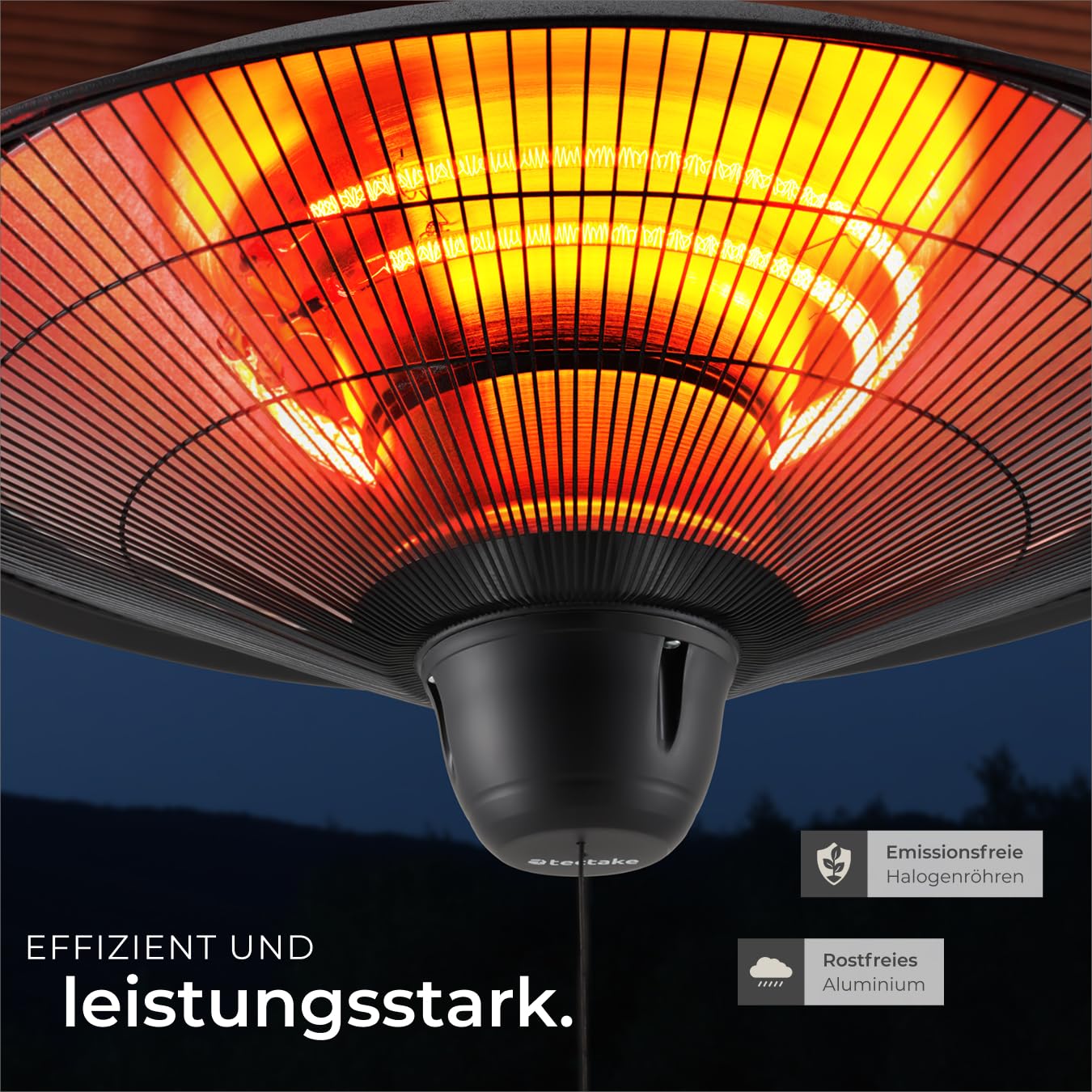 tectake® Infrarot Heizstrahler hängend, Deckenheizung, Infrarotstrahler Lampe zum Aufhängen an Decke, outdoor und indoor Infrarotheizung, Heizung elektrisch, Deckenheizstrahler für Terrasse