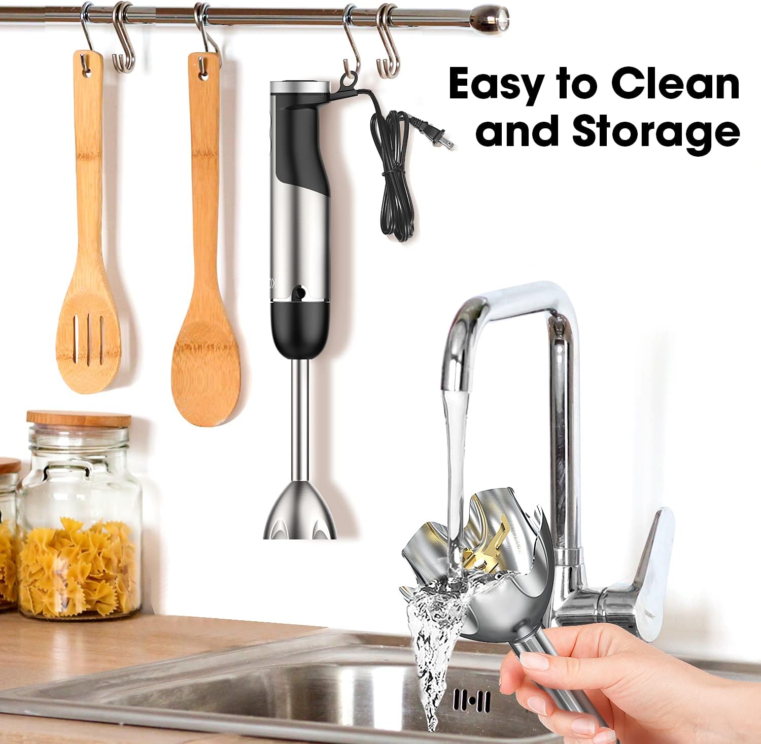 KOIOS Powerful 800W 4-in-1 Hand Immersion Blender 12 Speeds, Includes 304 Stainless Steel Stick Blender, 600ml Mixing Beaker, 500ml Food Processor, and Whisk Attachment, Multi-Purpose, BPA-Free: Home & Kitchen