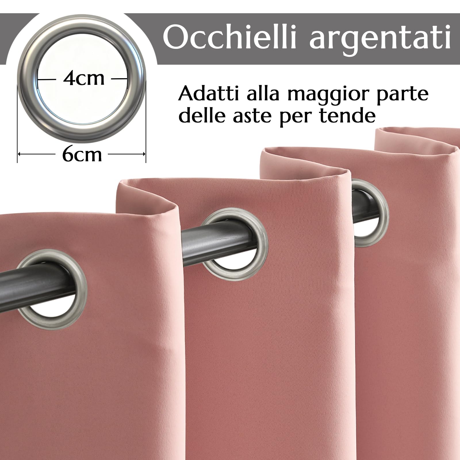 TOPICK Tende Oscuranti per Interni 2 Pannelli L140 x A260 cm Rosa | Curtains Oscurante Tende per Soggiorno e Camera da Letto Termiche Isolanti Anti-Rumore con Anelli Moderne