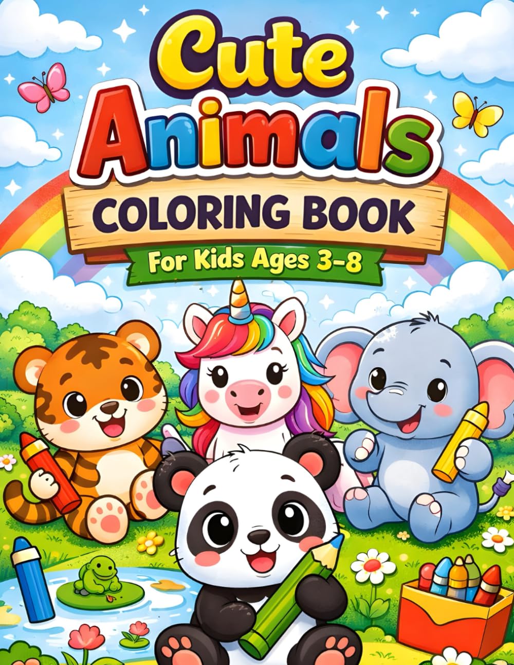 Cute Animals Coloring Book for Kids Ages 3-8: Big Bold & Easy Animal Designs for Toddlers and Young Kids | Simple, Fun, and Adorable Coloring Pages