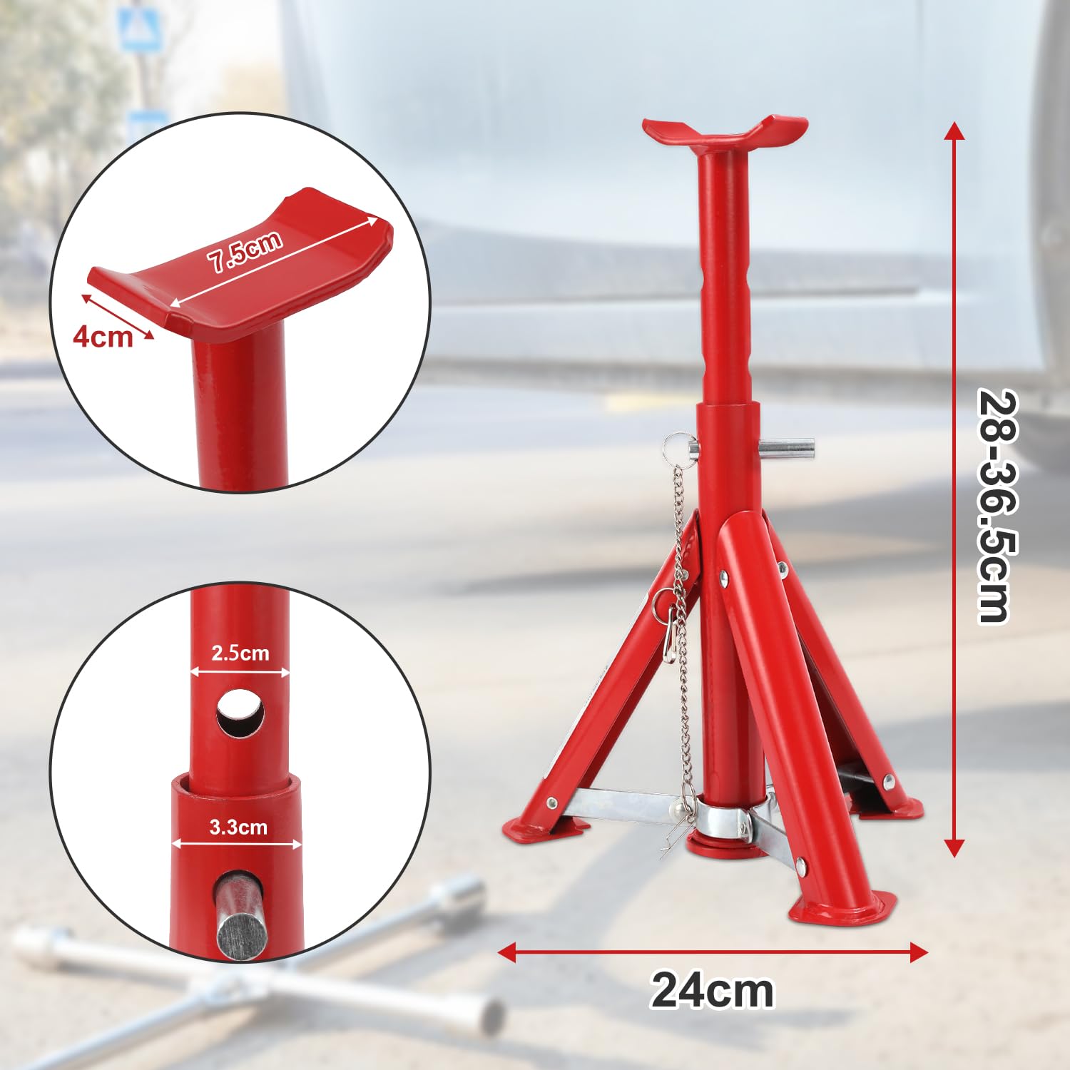 Daromigo Lot de chandelles pliables 2T, chandelles pour véhicules, tréteaux de soutien, chandelle de levage de niveau 3 réglable en hauteur 280-365mm, support Haute capacité de charge (4 pièces)