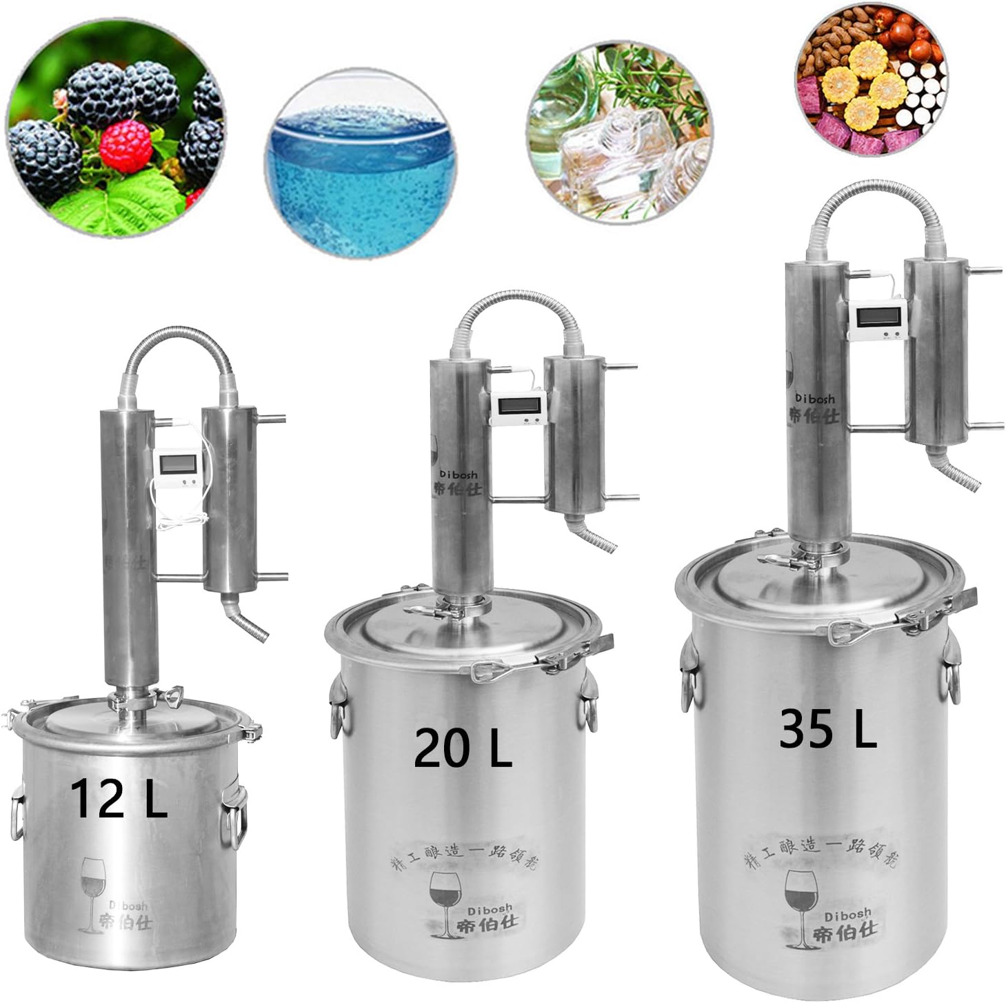 12L/20L/35L Home Moonshine Still Distiller Stainless Steel Cooler Ethanol Water Essential Oil Boiler Spirits Alcohol Wiskey Thumper Keg Brewing Kit Wine Making Fermenter Tank (20Litres, 316 Stainless)