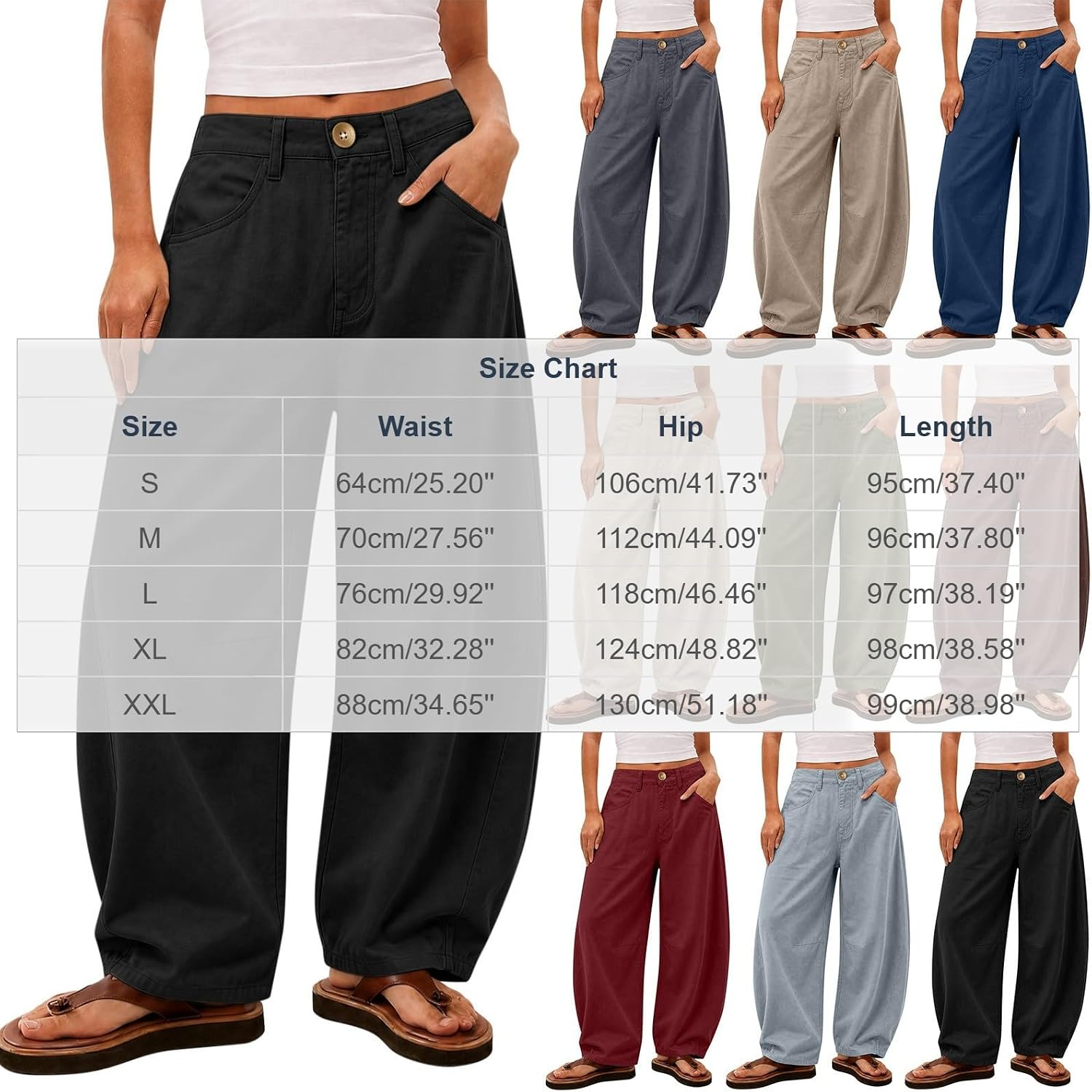 Barrel Pants Women Wide Leg Palazzo Cotton Pants Casual Beach Vacation Boho Summer Fall Outfits with Pockets