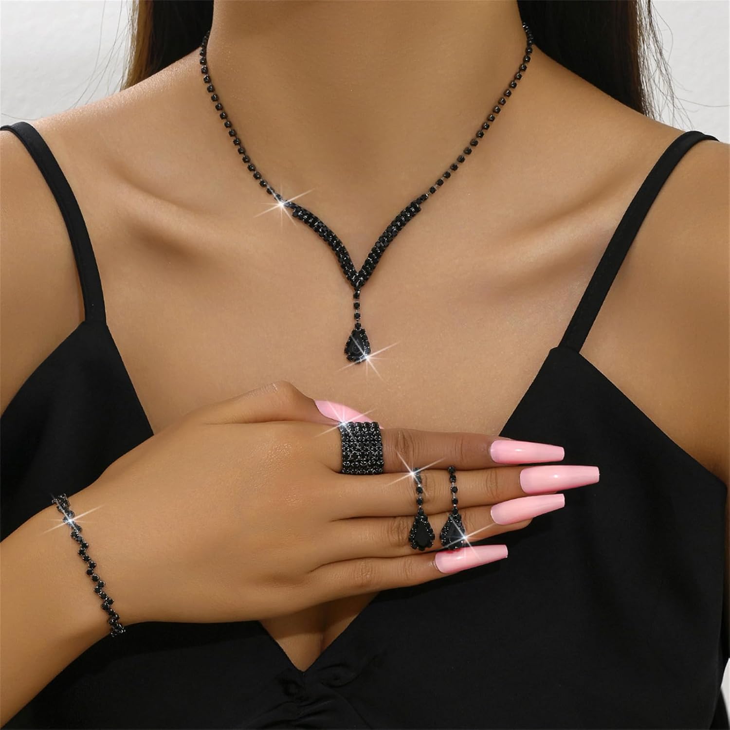 4Pcs Set Wedding Sets for Brides Bridesmaid Statement Choker Necklace Earrings Bracelet Set Bridal Wedding Prom Accessories for Women - Image 3