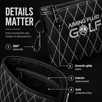 Valuables Pouch - Leather Golf Bag Zip Case, Black