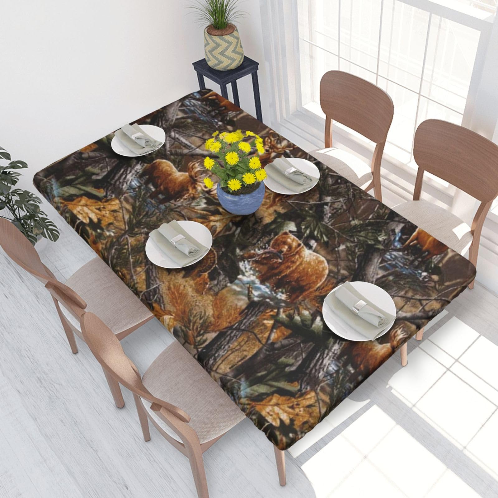 BNVSADC Hunting Deer Bear Moose Printed 4FT Tablecloth 122x76 CM Polyester Kitchen Water Resistant Table Cloth Dining Table Decoration Table Covers