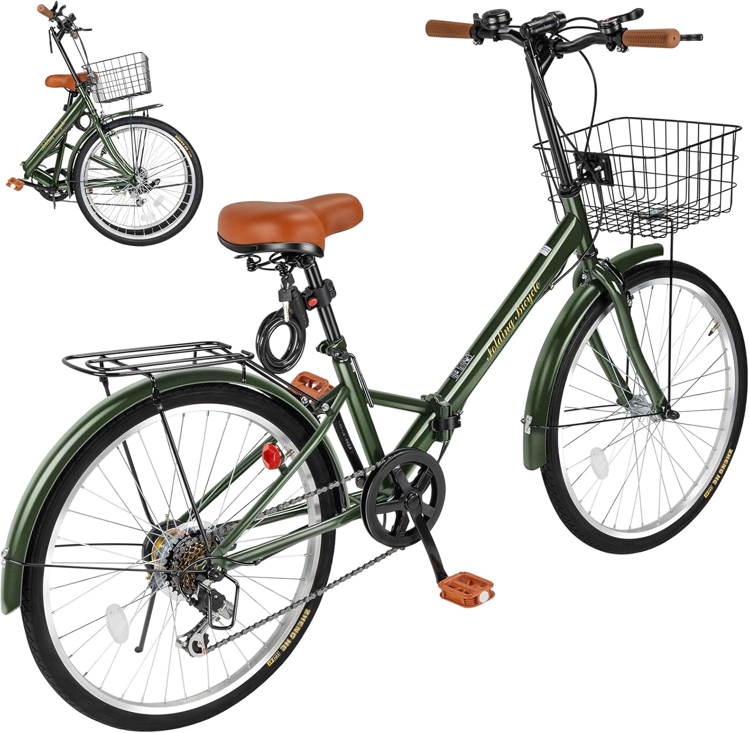 Mixiu 折りたたみ自転車 シマノ7段変速 高炭素鋼フレーム 折り畳み自転車 20インチ/24インチ 厚めのサドル リアキャリア・カゴ・ライト・ワイヤーロック・空気入れ付き 軽量 自転車 通勤 通学 街乗り 男女兼用