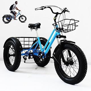XSDAJSD Triciclos para Adultos con Ruedas Anchas y Cesta de Compra, de 20", 3 Ruedas, 7 velocidades, Cuadro de Acero al Carbono, para Uso Diario, Compras y Transporte de mercancías, Color Azul.