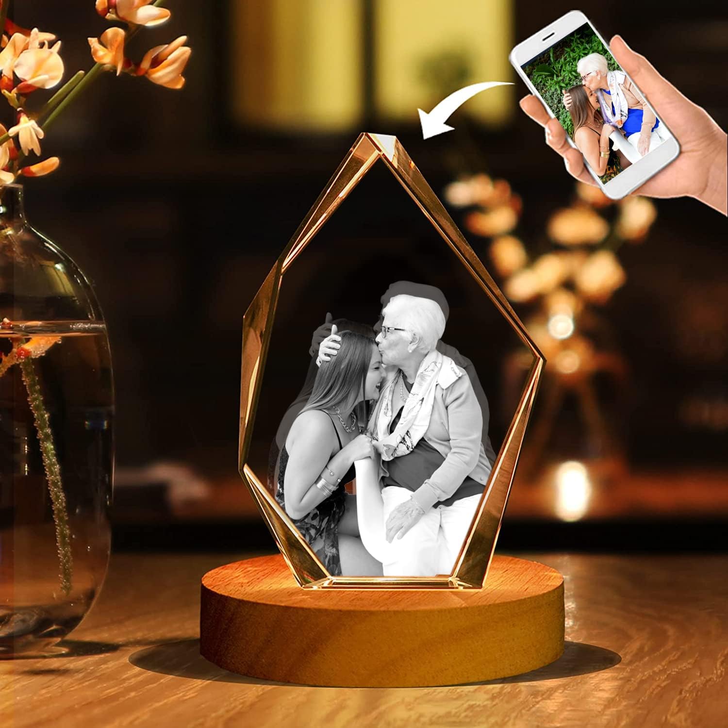 3D Crystal Photo Engraved Iceberg Crystals, Personalized Photo Gifts and Crystal Photo Customized with Your Picture, Father's Day Gifts, Anniversary, Pets, Unforgettable Gifts