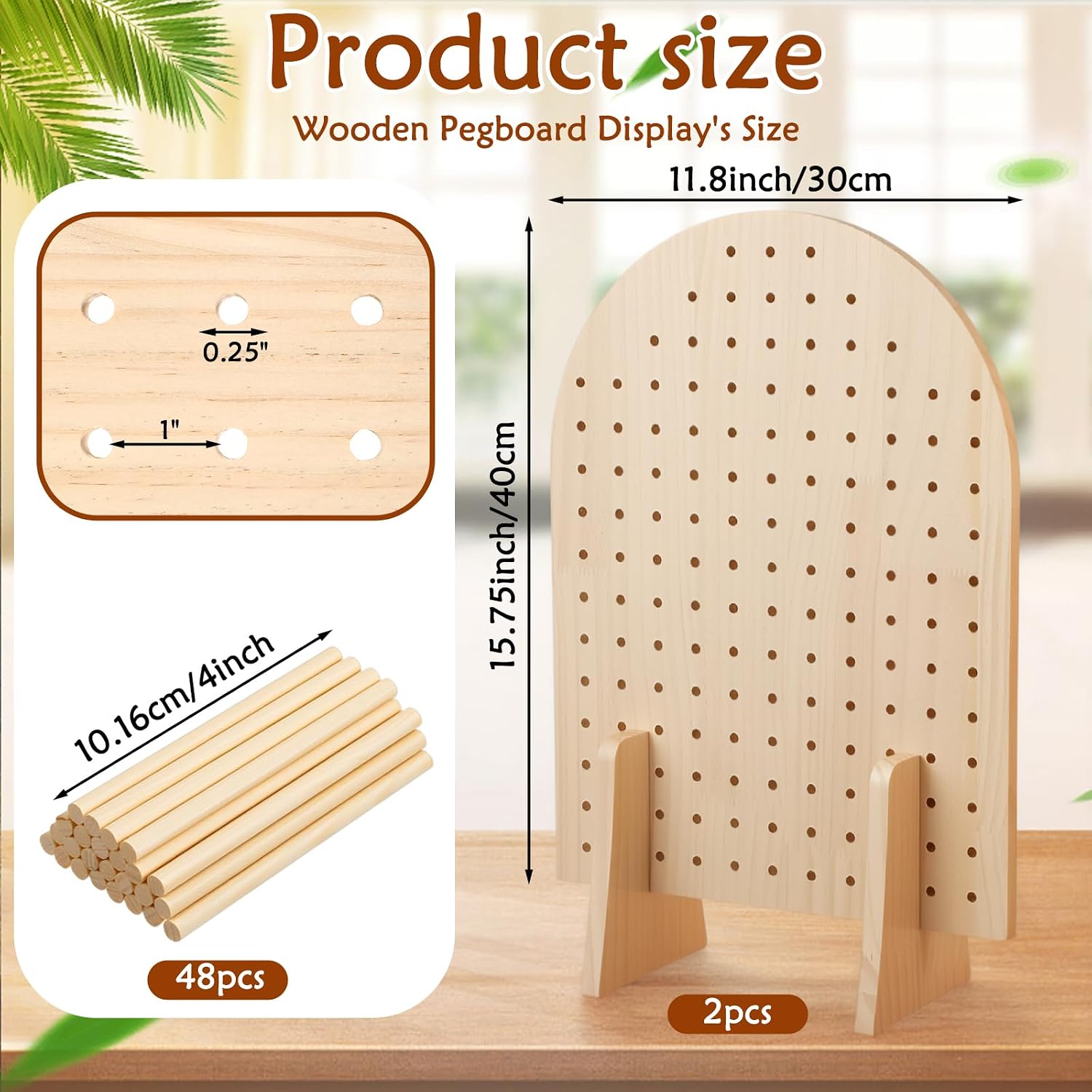 2 Sets Wooden Pegboard Display Stand With 48 Dowel Rods, Wood Keychain Display Stand Oval Bracelet Organizer Holder for Jewelry, Craft Shows, Necklace, Earrings (15.75 x 11.8 Inches)