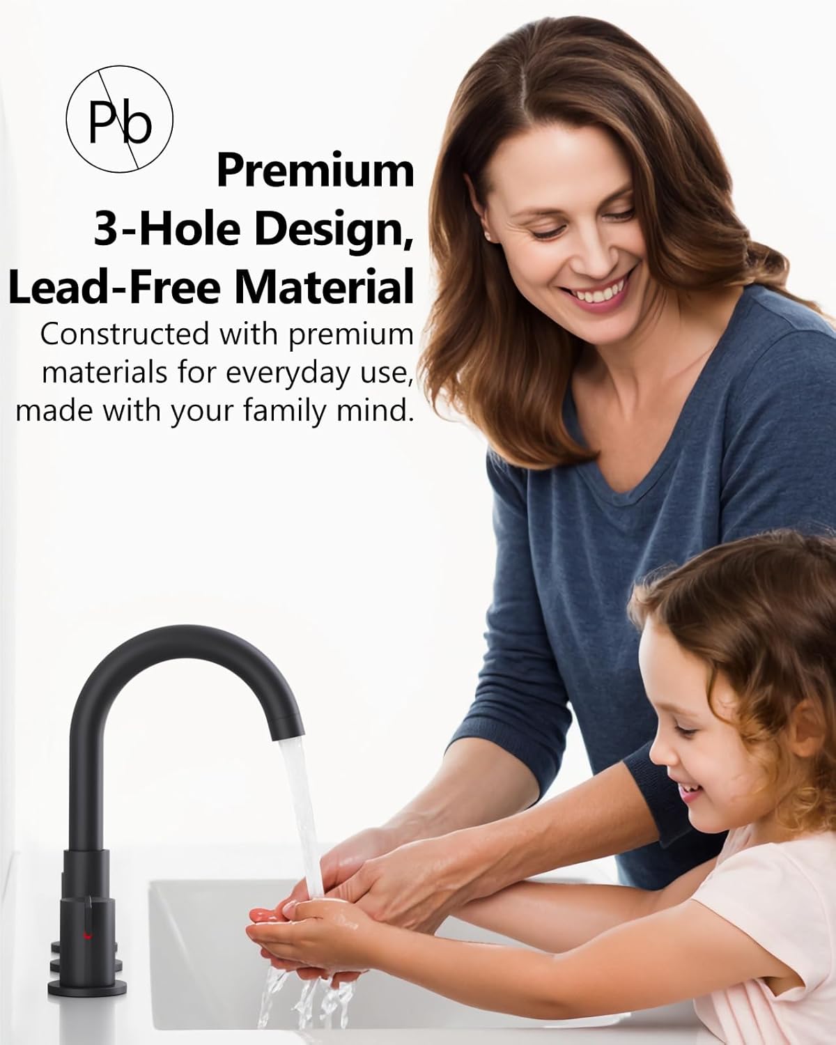 Bathroom Sink Faucet 3 Hole 8 Inch Widespread 2-Handle Vanity Faucet SUS304 Stainless Steel with Pop-Up Drain and Supply Lines Matte Black