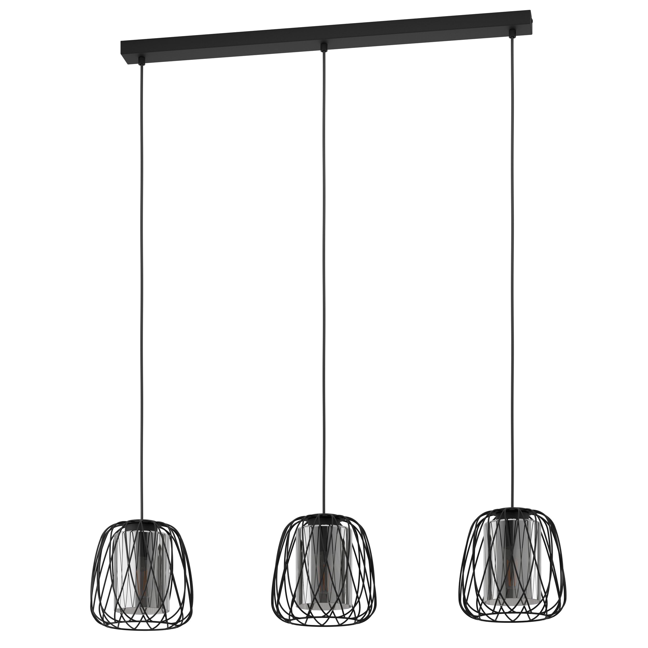 Eglo Floresta Wireframe Steel & Vaporised Glass Modern Triple Pendant Black