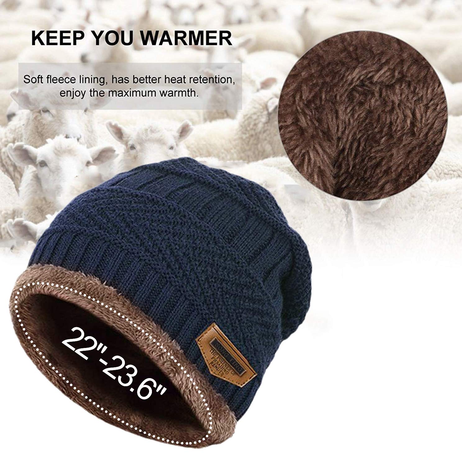Muryobao Thick Warm Winter Beanie Hat Slouchy Skully Knit Hats Soft Stretch Ribbed Cap for Women Snow Ski Navy Blue