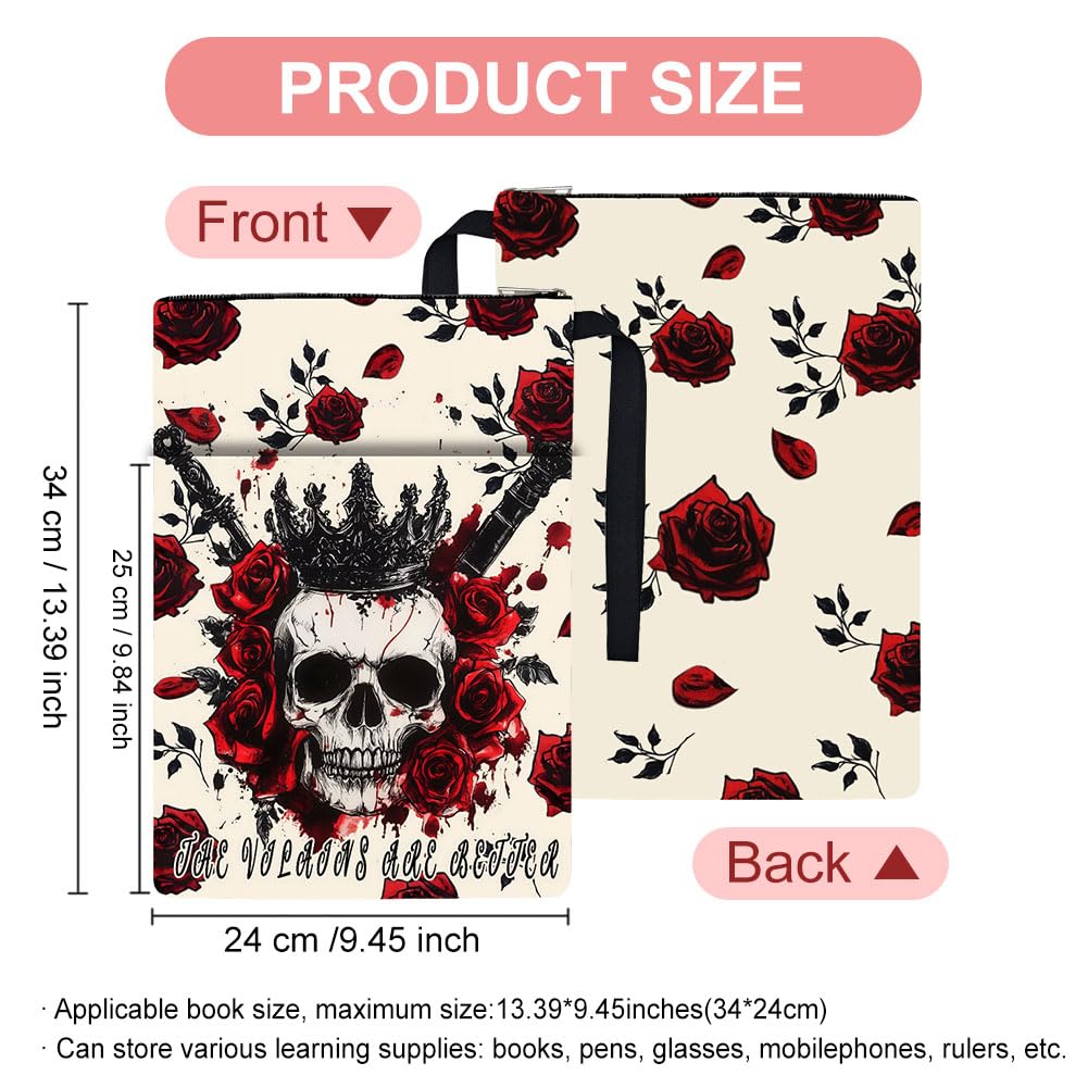 Hobbspring 1pc Book Sleeve with Zipper 13.4x9.45 inches(34x24cm) Skull Book Protectors for Paperbacks Rose Bookish Book Covers for Students Teachers Back to School - Image 2
