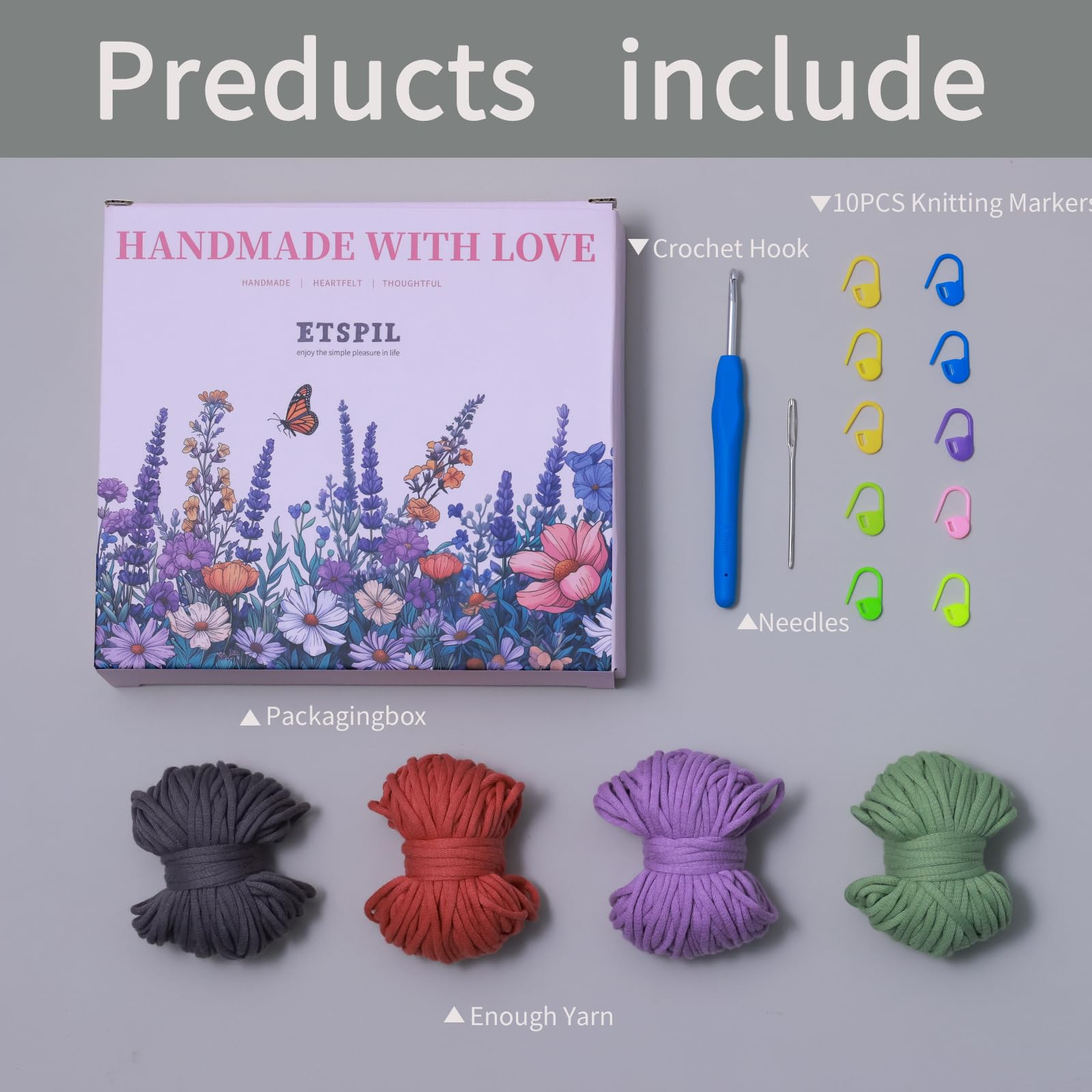 ETSPIL 4-Pack DIY Crochet Kit for Beginners - Circular Coaster Crochet Starter Set with, Yarn, Hooks & Tools for Adults & Teen