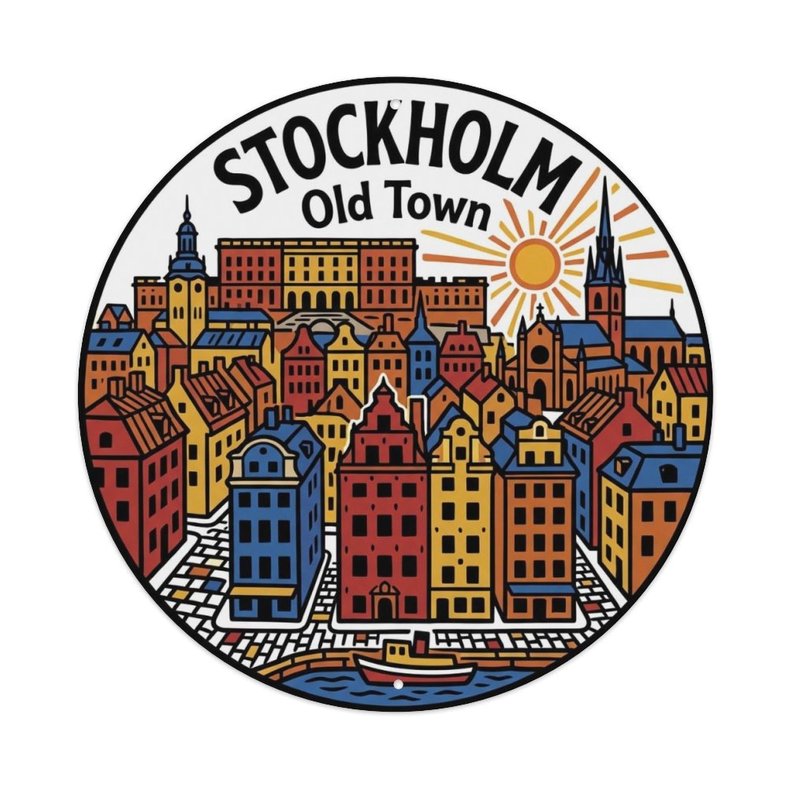 Vintage Travel Stockholm Sweden Archaic Metal Tin Sign