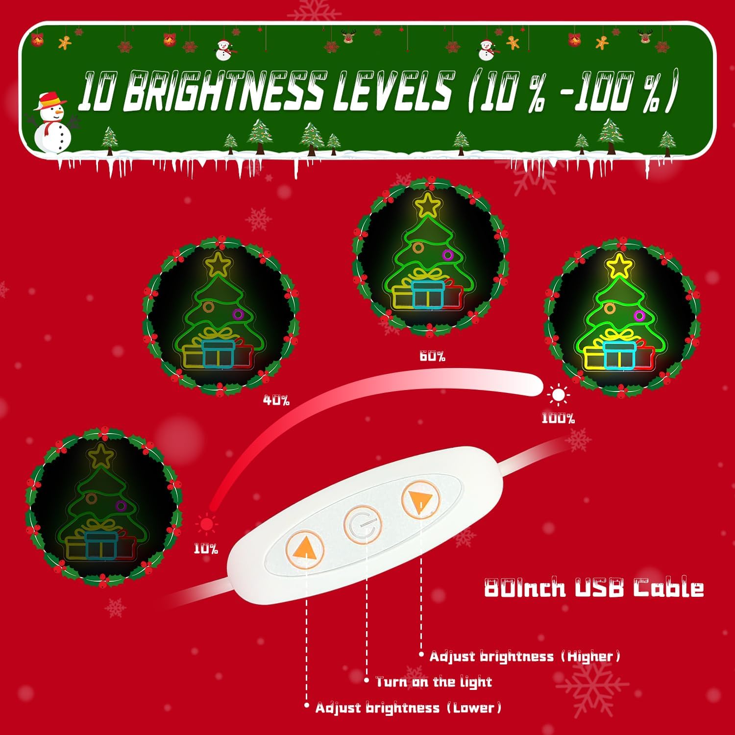 Christmas Tree Neon Sign Gift Box Xmas Neon Light Neon Christmas Decorations Dimmable Led Neon Light Up Sign for Wall Decor Party Kids Gift Winter Home - Image 5