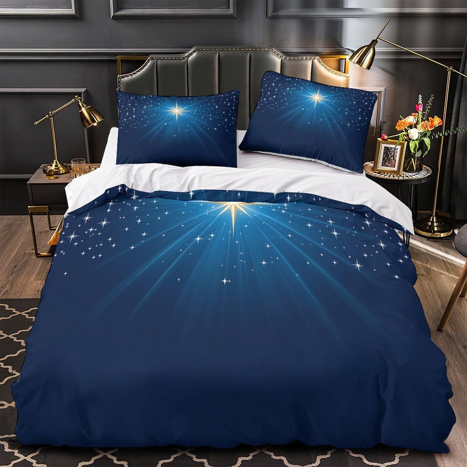 MMDASBVPE ChristmasStar Duvet Cover 3D Design Printed Super Soft 3 Pieces Bedding Set Zipper Comforter Cover Hotel Quality Hypoallergenic for Teens Kids Girls Boys Women Adults Double（200x200cm）
