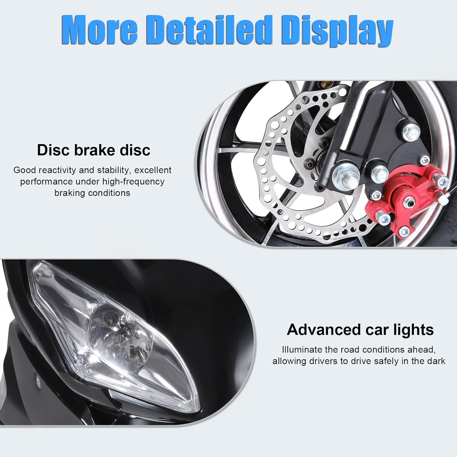 50cc Dirt Bike Mini Bike 4-Stroke Pocket Rocket Motorcycle, 8 Inch Wheels Mini Motorcycle, Gas Pocket Motorbike with Front Rear Disc Brakes, Dual Headlights, Premium Material Black