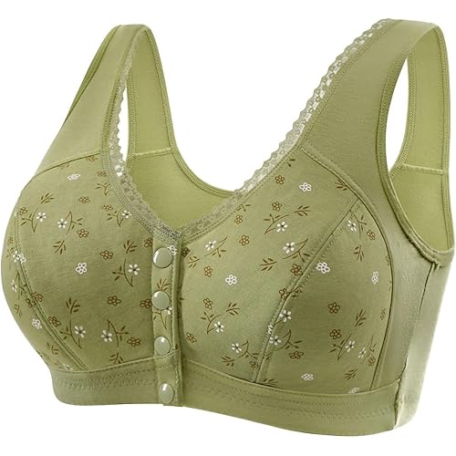 Women Bras Comfy Full Coverage Wireless Front Closure Bras Cotton No Underwire Push Up Bras for Older Women