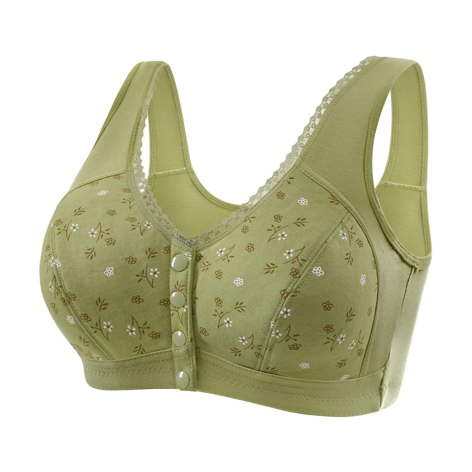 Daisy Bras for Older Women Front Closure Convenient Everyday Bras Mid Buttons Comfortable No Underwire Gathering Bras Small 3-green