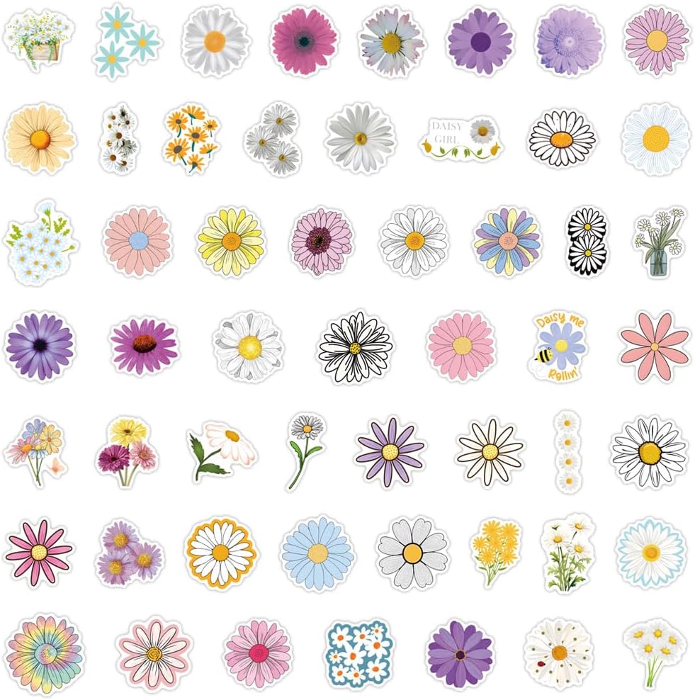 Daisy Flower Stickers, 110PCS Colorful Vintage Daisy Decals, Waterproof Vinyl Aesthetic Floral Stickers for Scrapbooking, Journaling, Water Bottles, Laptops, Phone Cases & DIY Crafts image 3